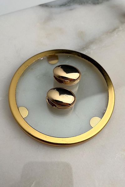 Modex Solid Brass Gold Yellow Oval Earrings (Width 1.5 cm Length 2 cm)