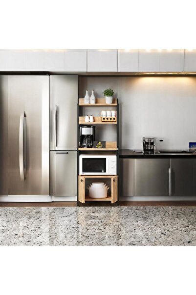 MERVİNG Çok Amaçlı Dolap Mutfak Bangosu Mikrodalga Fırın Mini Fırın Dolabı 2 Kapaklı Dolap Kahve Köşesi