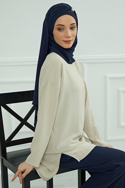 Aisha's Design Accessory Detailed Aerobin Shawl, Cps-94, Navy Blue