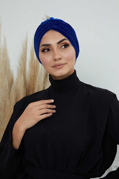 Aisha's Design Hijab Pleated Velvet Bonnet - B-13K