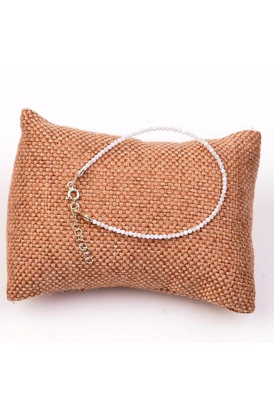 Taş Sandığı Very Thin Chalcedony Stone Silver Bracelet - 2 Mm