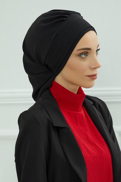 Aisha's Design Готовий тюрбан з плісированим аеробіном, HT-91, чорний