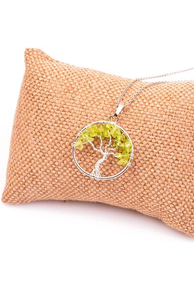 Taş Sandığı Zebercet Peridot Stone Tree of Life Necklace