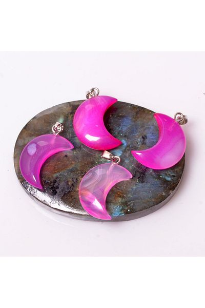 Taş Sandığı Moon Shaped Pink Agate Stone Pendant - Small Size