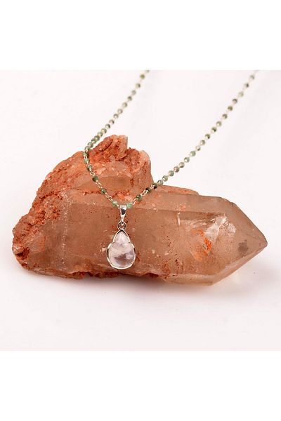 Taş Sandığı Emerald Stone Row Moon Stone Silver Necklace