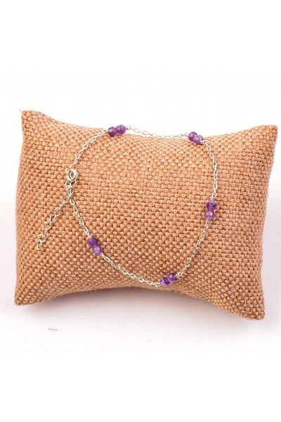 Taş Sandığı Amethyst Stone Silver Anklet