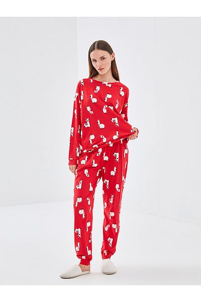 LC Waikiki Lcw Dream Printed Crew Neck Printed Women's Pajamas Set