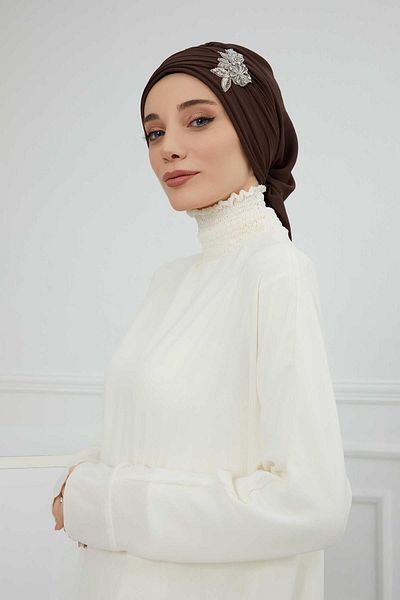 Aisha's Design عمامة شيفون منقوشة بزهرة حجرية - مطوي وإكسسوارات، جاهزة للاستخدام، ht-105، ht-105