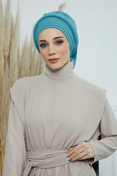 Aisha's Design Pleated Design Aerobin Ready-Made Turban, Ht-108A, Mint Green