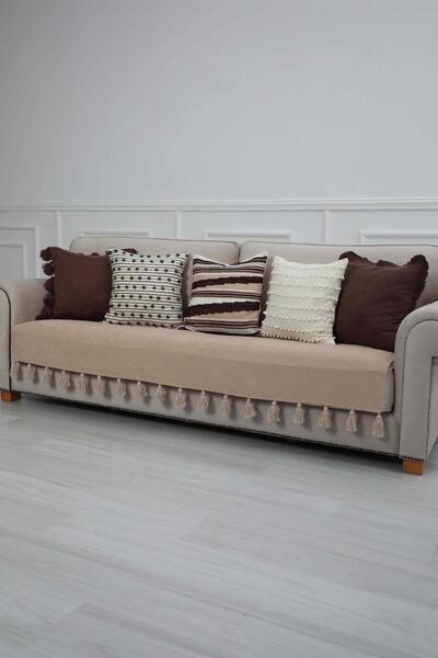 Aisha's Design Tasseled Sofa Cover 90 X 210,Ko-19,Mink