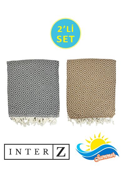 INTER Z Σετ 2 πετσέτες Peshtemal & Beach - 100% βαμβάκι, XXL 90x170cm, Bodrum
