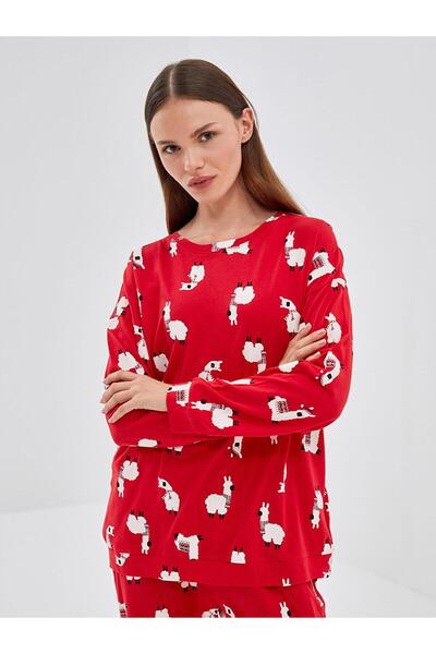 LC Waikiki LCW DREAM Baskılı Bisiklet Yaka Baskılı Kadın Pijama Takımı