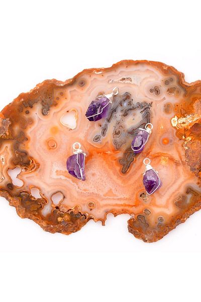 Taş Sandığı Amethyst Stone Silver Necklace - Wire Wrapped (Raw Amethyst)