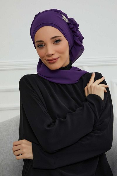 Aisha's Design عمامة شيفون مع إكسسوارات فضية - كشكشة جانبية، HT-106، HT-106