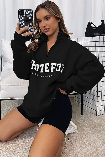 Madmext Schwarzes Sweatshirt mit Reißverschluss und Aufdruck Mg1246