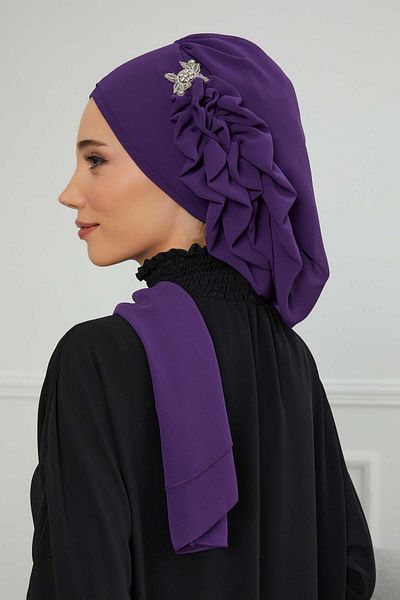 Aisha's Design عمامة شيفون مع إكسسوارات فضية - كشكشة جانبية، HT-106، HT-106