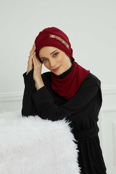 Aisha's Design Design Chiffon Ready-To-Wear Turban with Gold Accessories,Ht-28,Ht-28,Burgundy