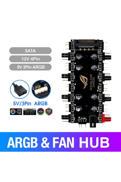 ALLOYSEED 5v3pin Sata 5v/3 Pin Argb 4 Pin Fan Pwm Hub 1 To 8 Multi Way Splitter For Pc Motherboard Led Strip L
