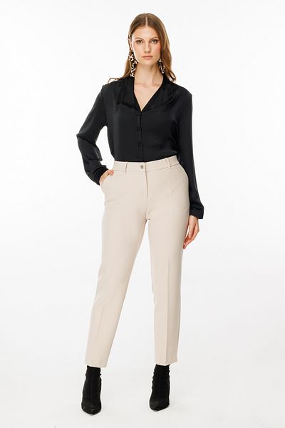 Ekol Plus Size Fabric Trousers with Side Pockets and Bridges