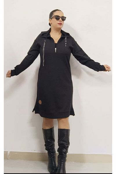 AKŞEN GİYİM LARGE SIZE CORRUGATED WOVEN WOVEN HOODED EMBROIDERED 97 CM SIZE ARMS GRASS PATTERN TUNIC