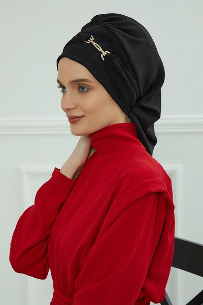 Aisha's Design Aerobin Ready-Made Turban with Fabric Accessories, Ht-93, Black