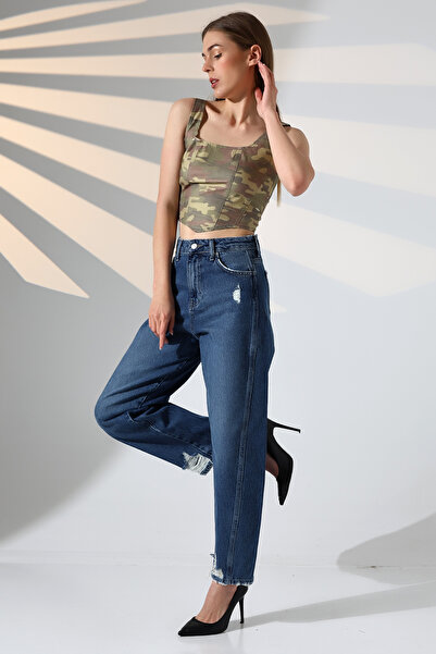 Lacesta Paça Lazerli Yırtık Denim Jean Pantolon