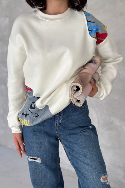 FEMELLE Hanorac de damă cu design alb înălțat din denim