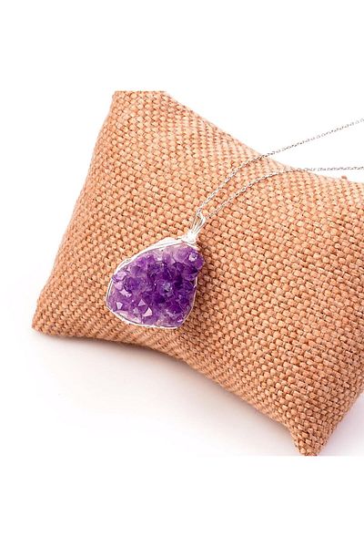 Taş Sandığı Amethyst Raw Stone Necklace - Silver Wire Wrapped