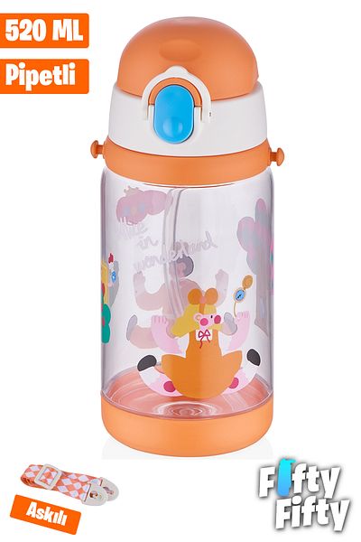 Vagonlife Tongues 520 ml Thick Tritan Water Bottle with Straw - with Carrying Strap - School Children's Bottle -Ffd2408
