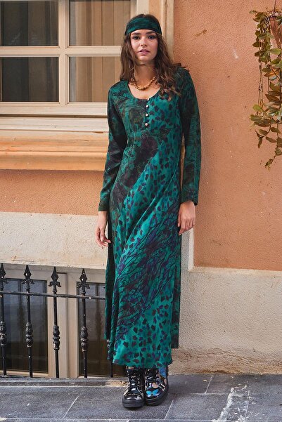 Los banditos Μακρύ χειμερινό φόρεμα με έθνικ σχέδιο Bohemian Style με λαιμόκοψη U