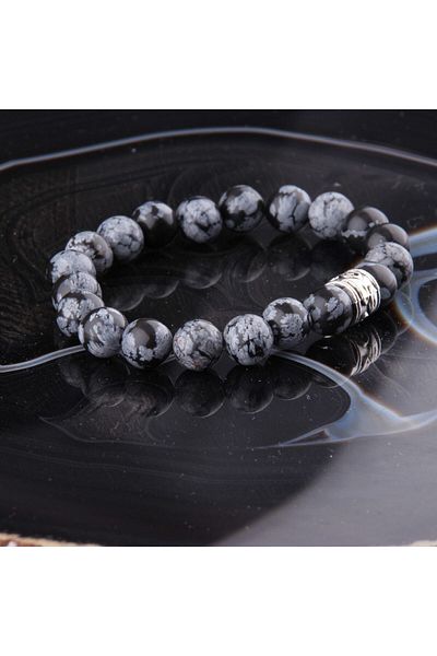 OSMANLI DOĞAL TAŞ Certified Snowy Obsidian Natural Stone Bracelet - 8 Mm B768