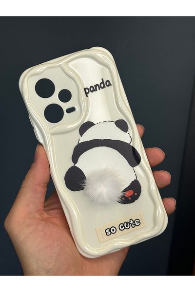 Fibaks جراب Redmi Note 12 Pro 5G بتصميم منقوش لحماية الكاميرا من السيليكون باللون الأبيض الباندا مع شرابة