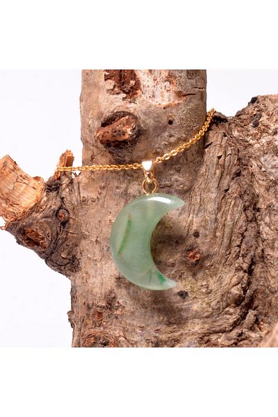 Taş Sandığı Moon Shaped Aventurine Stone Necklace - Small Size (Gold Color)