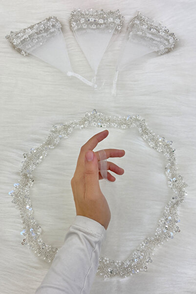 ZEYMERADE Beyaz Gelin Damat Halay Mendili, Cam Boncuk Ve Incili, Kına Gecesi ...