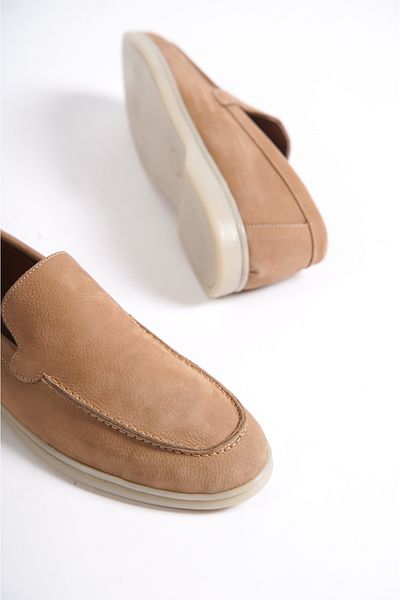 Mubiano - Mbkry22103bj Μπεζ γνήσιο δέρμα Nubuck ανδρικό loafer
