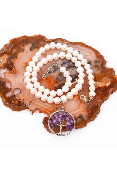 Taş Sandığı Amethyst Jewelled Pearl Necklace