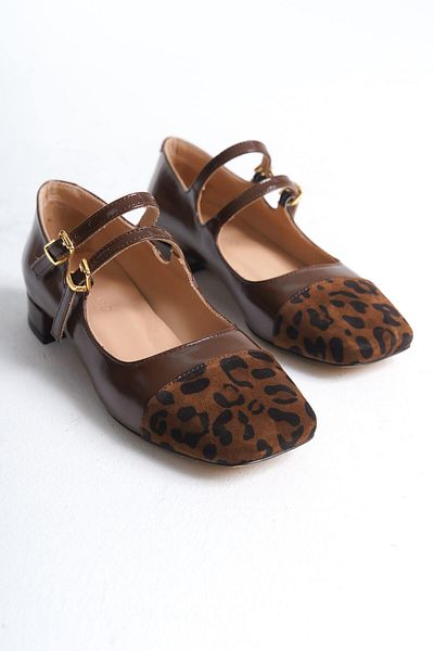 Mubiano Collection Women's Flat Patent Leather Genuine Leather Ballerinas Brown/Leopard - Mcsr1008 - Khlpr