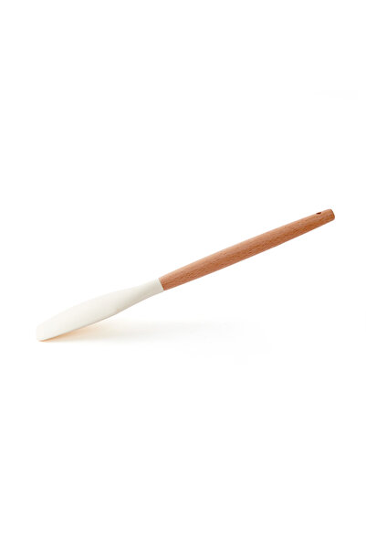 MİEN Silicone Side Spatula - Mien Bamboo Handle, White / Brown