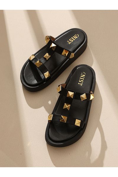 GNIST By Styli Studded Strap Flatform Sandals