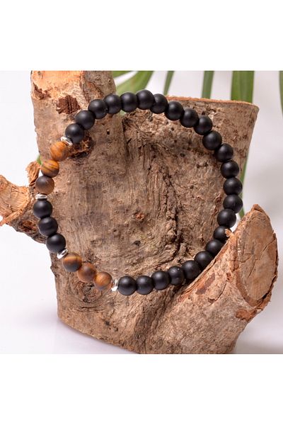 Taş Sandığı Obsidian Matte Stone Bracelet - Tiger Eye Stone - 6 mm