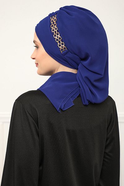 Aisha's Design عمامة شيفون جاهزة - إكسسوار ذهبي، تصميم، HT-28، HT-28