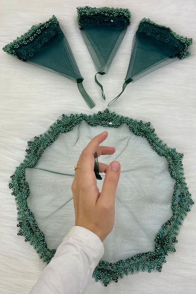 ZEYMERADE Yeşil Gelin Damat Halay Mendili, Cam Boncuk Ve İncili, Kına Gecesi ...