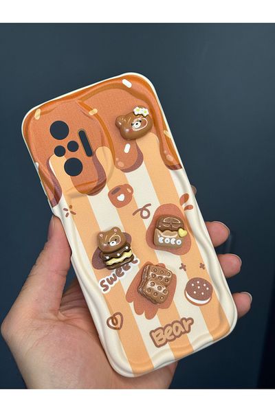 Fibaks جراب Redmi Note 10 Pro بتصميم منقوش لحماية الكاميرا على شكل دمية دب بسكويت وغطاء سيليكون بلون القهوة