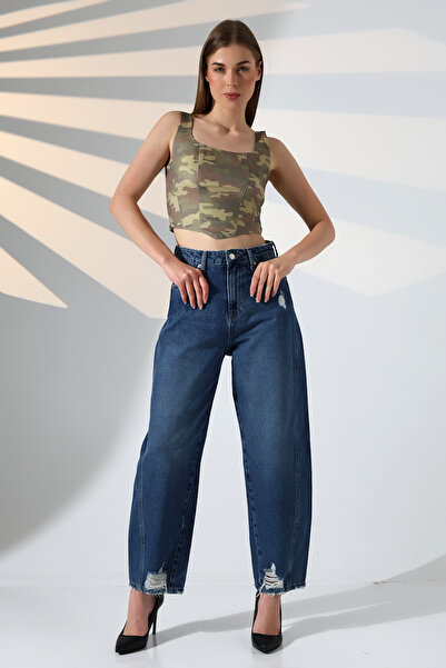 Lacesta Paça Lazerli Yırtık Denim Jean Pantolon