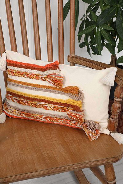 Aisha's Design Rectangular Throw Pillow with Knitted Stripe - K-208
