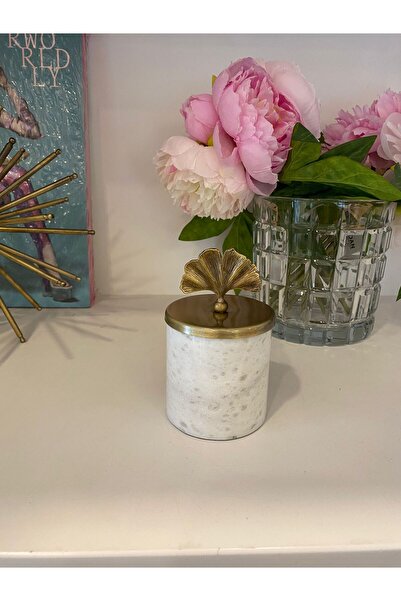 Dekordan House Mermer Pirinç Ginkgo Kapaklı Mumluk