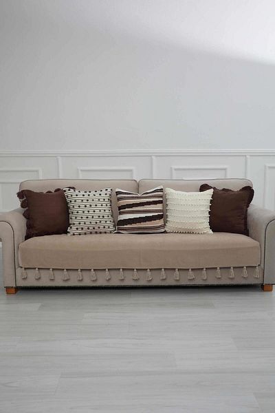 Aisha's Design غطاء أريكة مزين بشراشيب مقاس 90x210 - KO-19