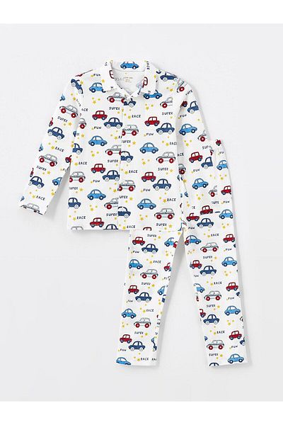 LC Waikiki Lcw Baby Printed Polo Collar Long Sleeve Printed Baby Boy Pajamas Set