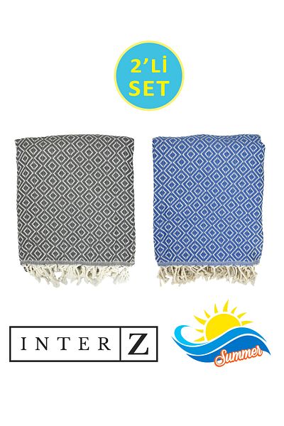 INTER Z Σετ 2 πετσέτες Peshtemal & Beach - 100% βαμβάκι, XXL 90x170cm, Bodrum