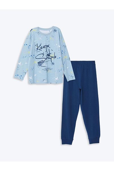 LC Waikiki Set de pijamale pentru băieți cu gât crew cu imprimeu